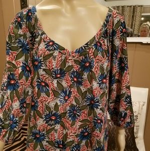 LUCKY BRAND - boho gypsy peasant blouse floral 3/4 sleeve